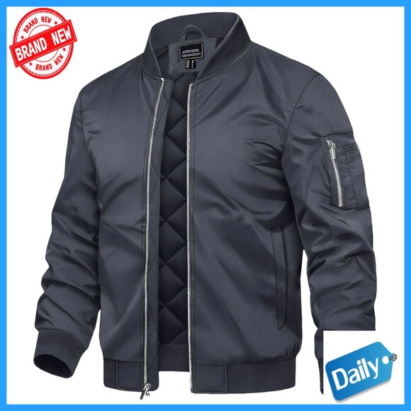 Men's Thermal Quilted Bomber Jacket Water Resistant Winter Coat Classic Fit